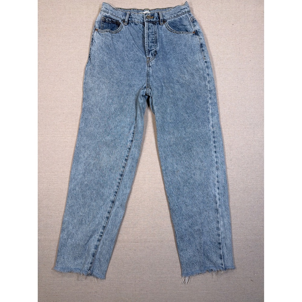 PacSun Womens High Rise Straight Leg Jeans Blue Denim Button Fly Raw Hem Size 26